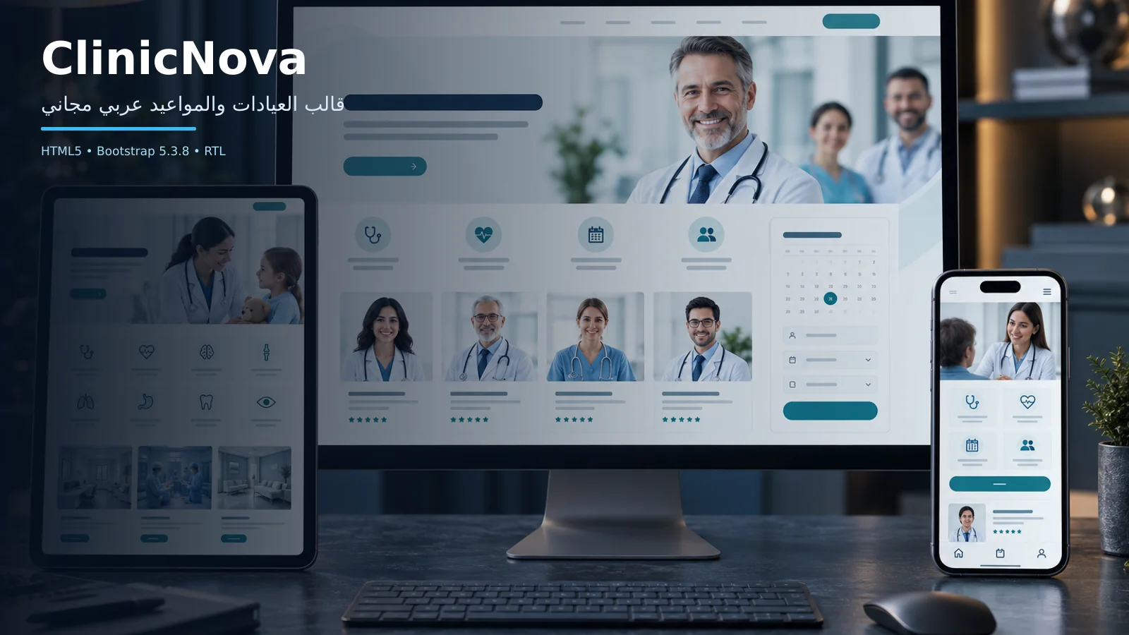 ClinicNova: قالب العيادات والمواعيد عربي مجاني Bootstrap 5