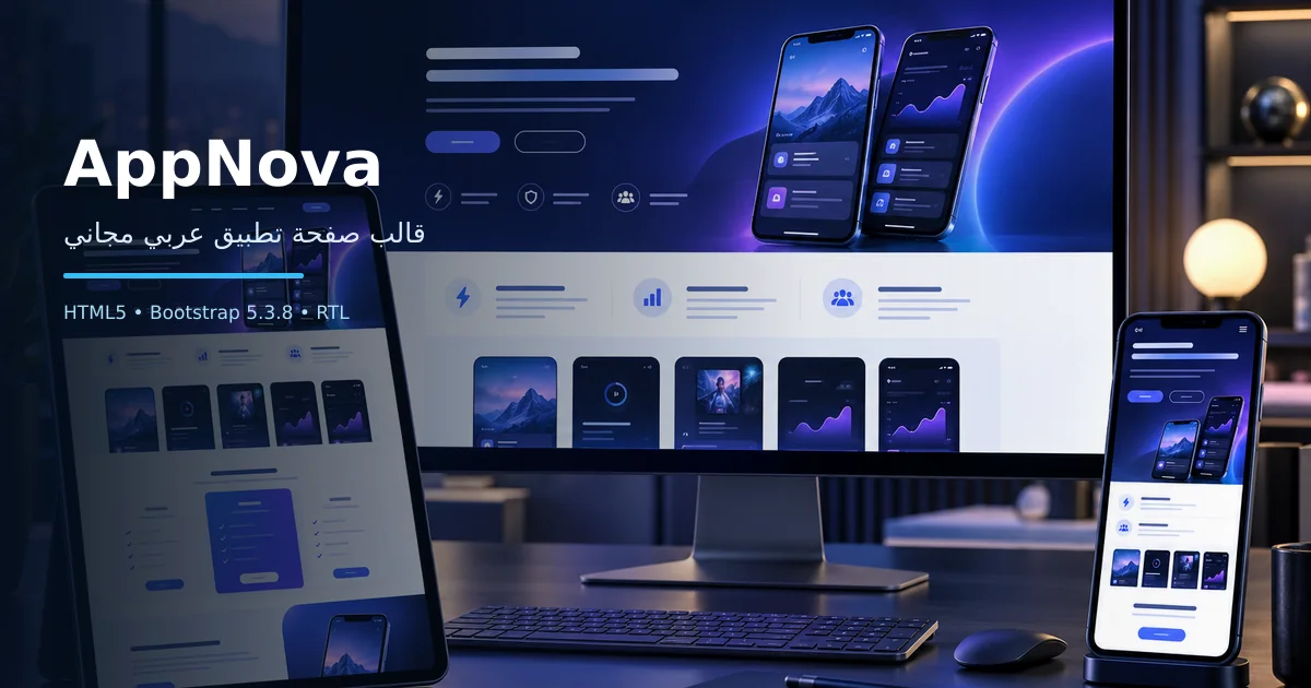 AppNova – قالب صفحة تطبيق عربي مجاني Bootstrap 5 بتصميم RTL