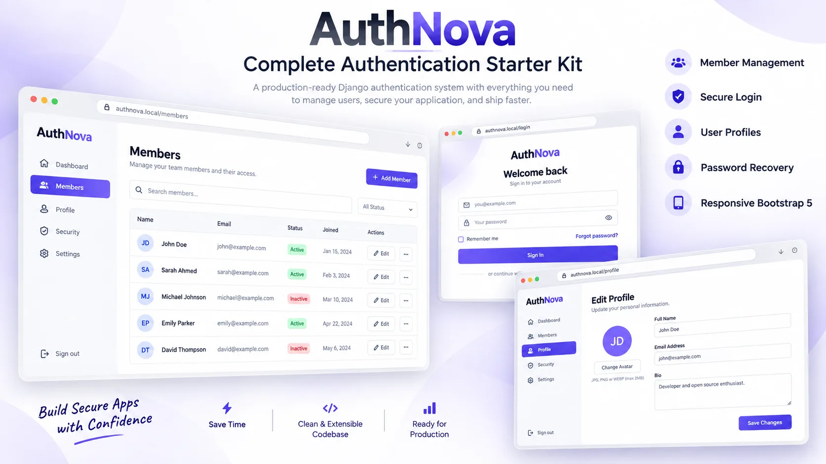 AuthNova – Django 5 Authentication & Member Management System