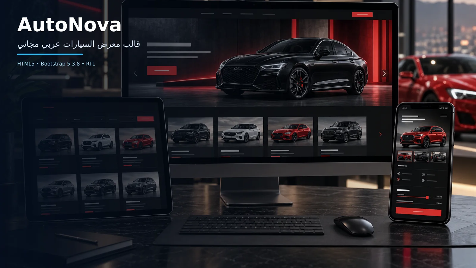 AutoNova – قالب معرض السيارات عربي مجاني Bootstrap 5 بتصميم RTL