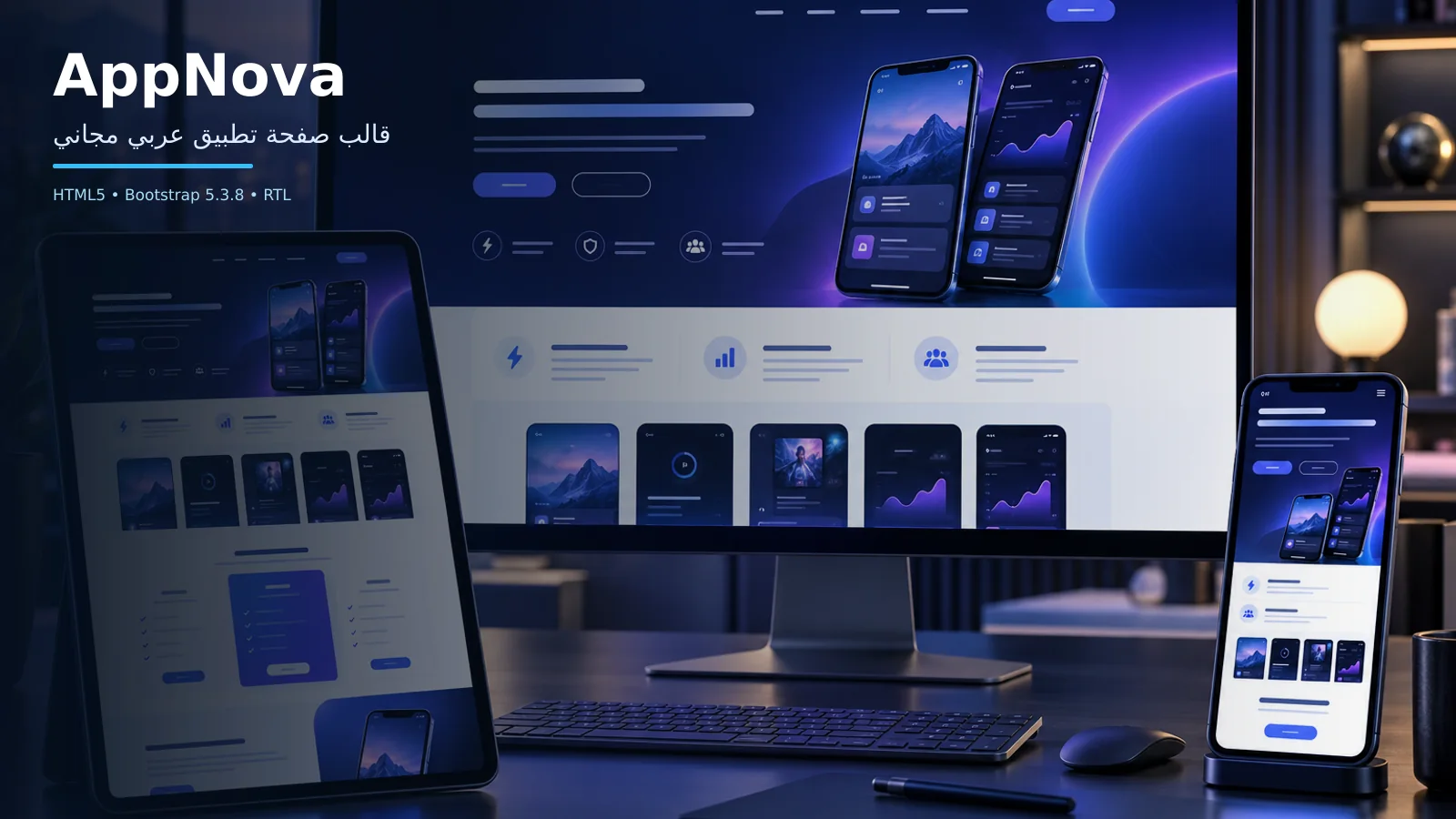 AppNova – قالب صفحة تطبيق عربي مجاني Bootstrap 5 بتصميم RTL