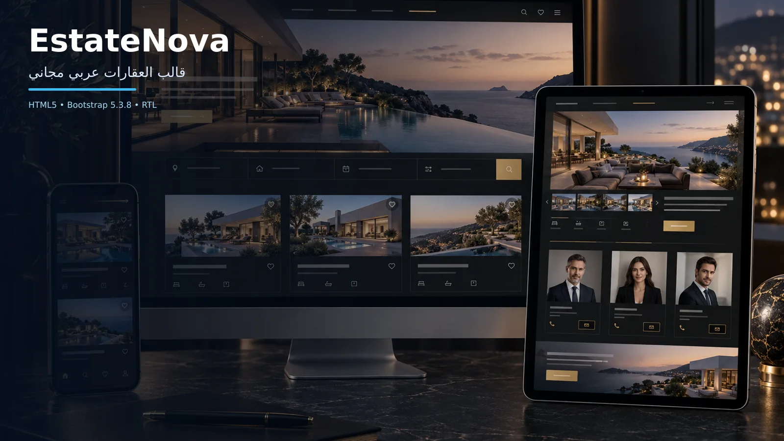 EstateNova – قالب العقارات عربي مجاني Bootstrap 5 بتصميم RTL