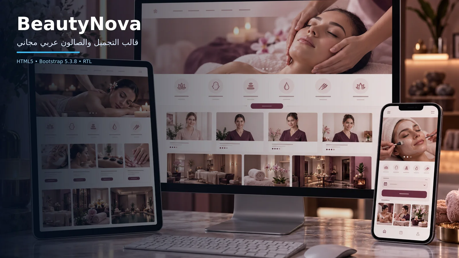 BeautyNova – قالب التجميل والصالون عربي مجاني Bootstrap 5 بتصميم RTL