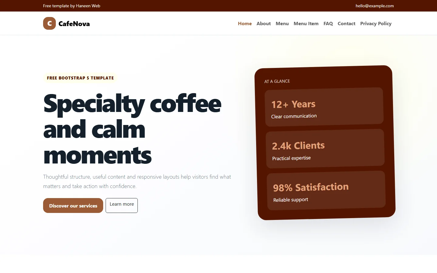CafeNova – Free Bootstrap 5 Specialty coffee and calm moments HTML Template