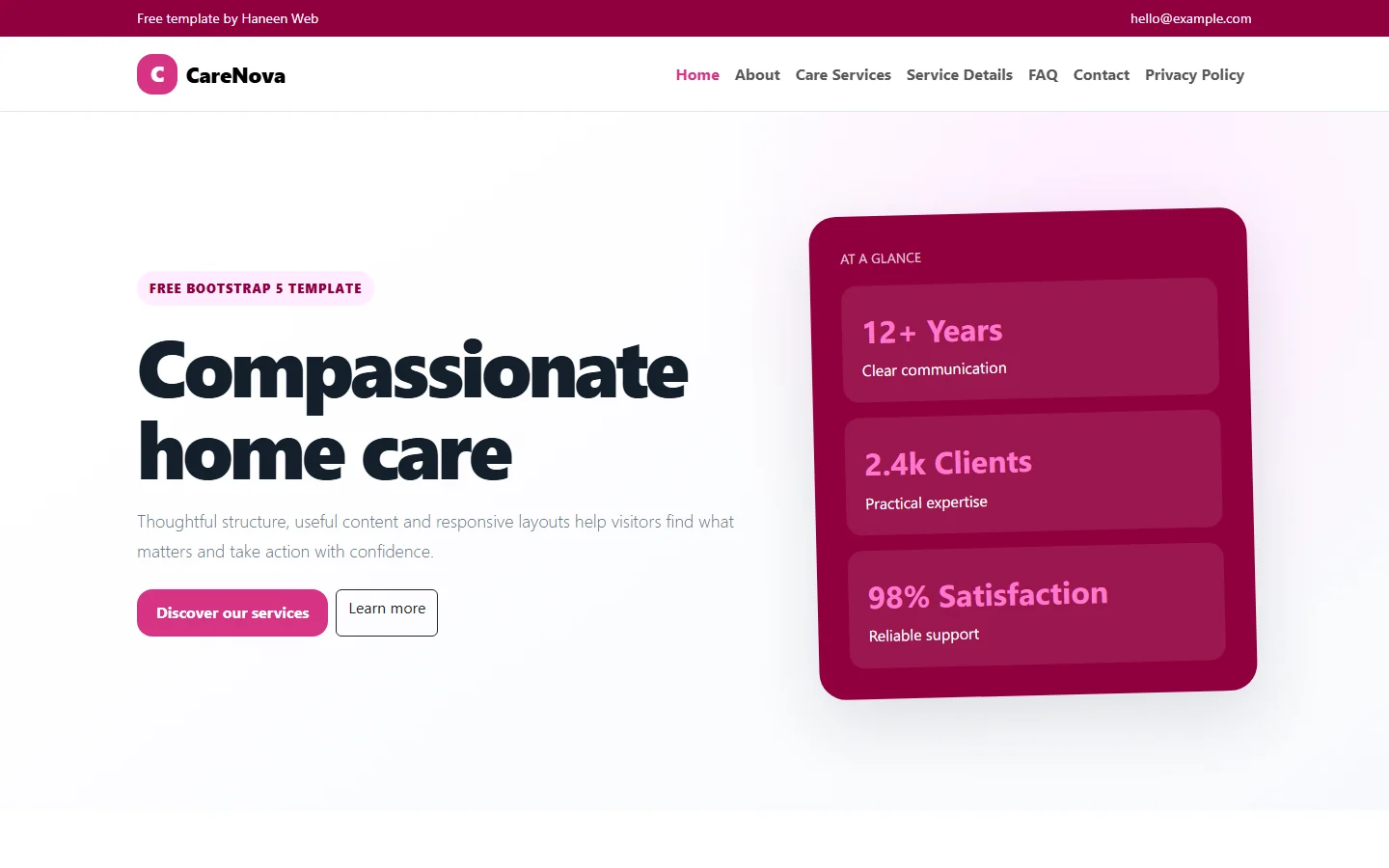 CareNova – Free Bootstrap 5 Compassionate home care HTML Template