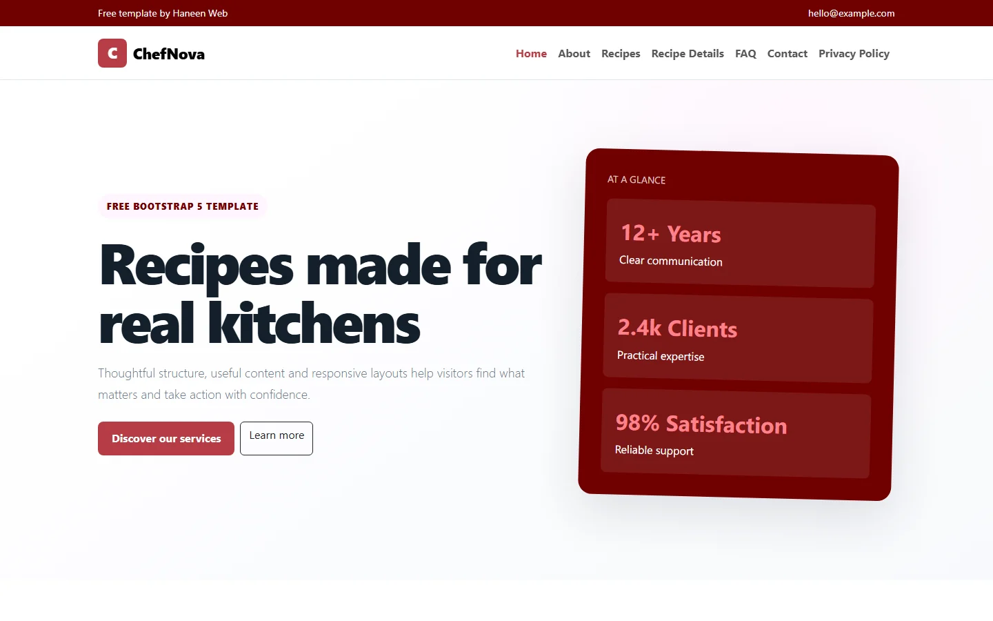 ChefNova – Free Bootstrap 5 Recipes made for real kitchens HTML Template