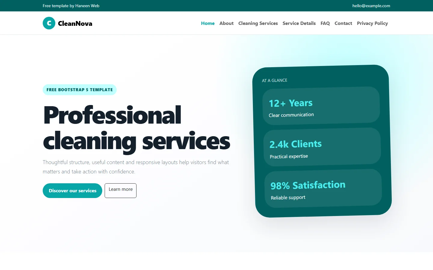 CleanNova – Free Bootstrap 5 Professional cleaning services HTML Template