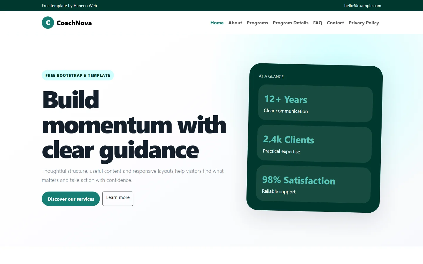 CoachNova – Free Bootstrap 5 Build momentum with clear guidance HTML Template