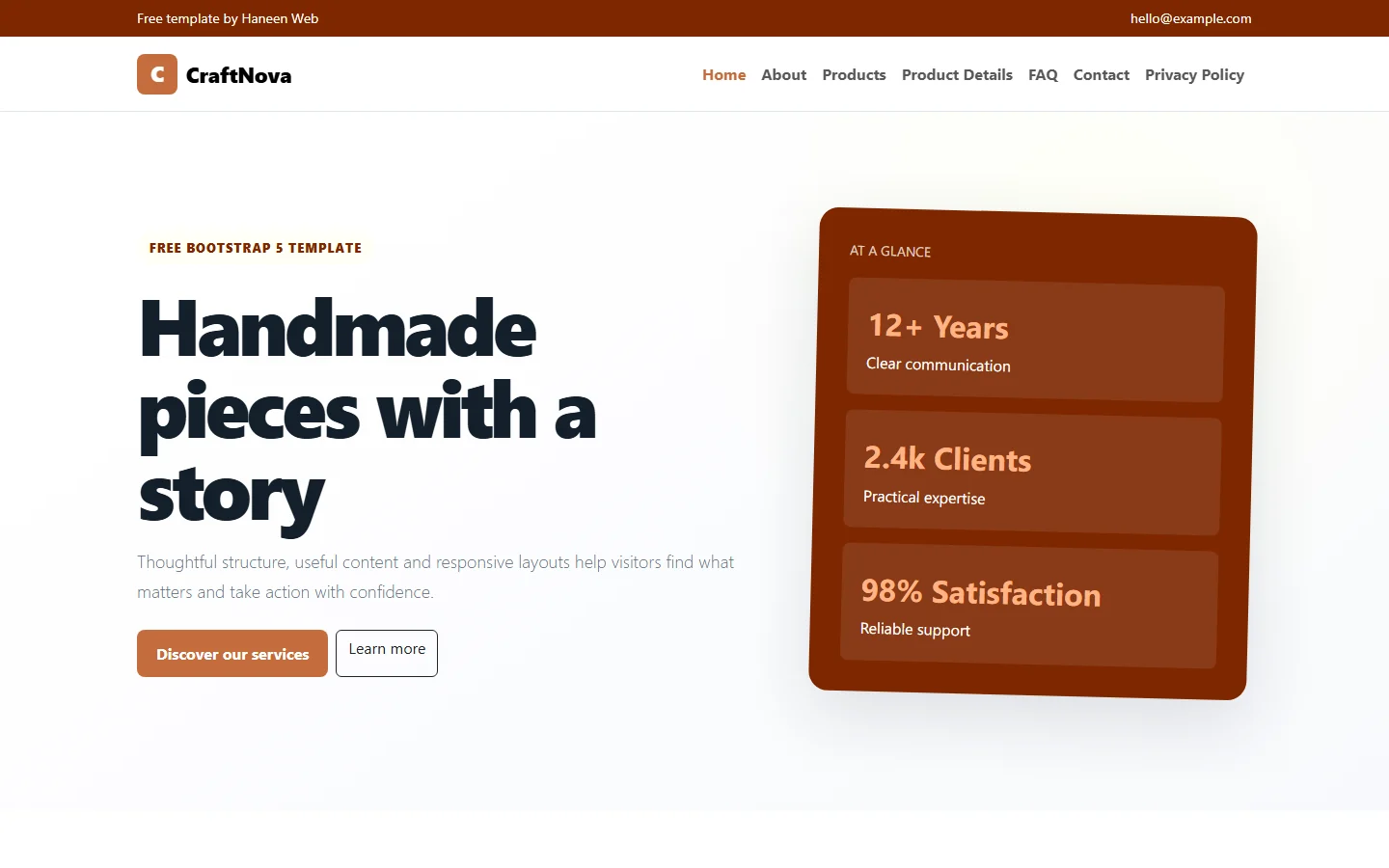 CraftNova – Free Bootstrap 5 Handmade pieces with a story HTML Template