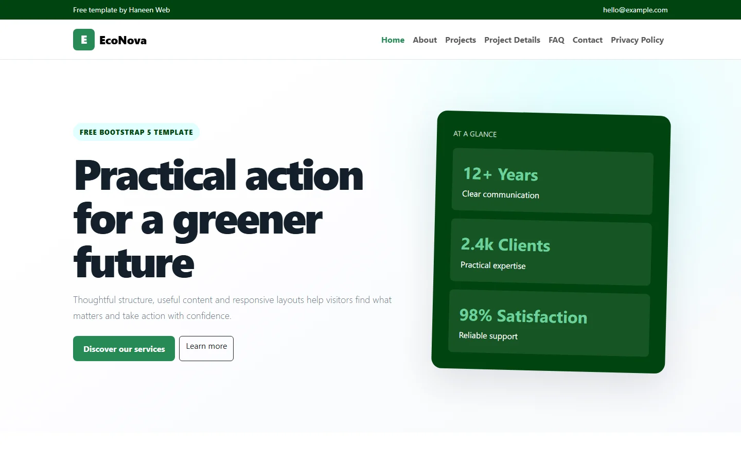 EcoNova – Free Bootstrap 5 Practical action for a greener future HTML Template
