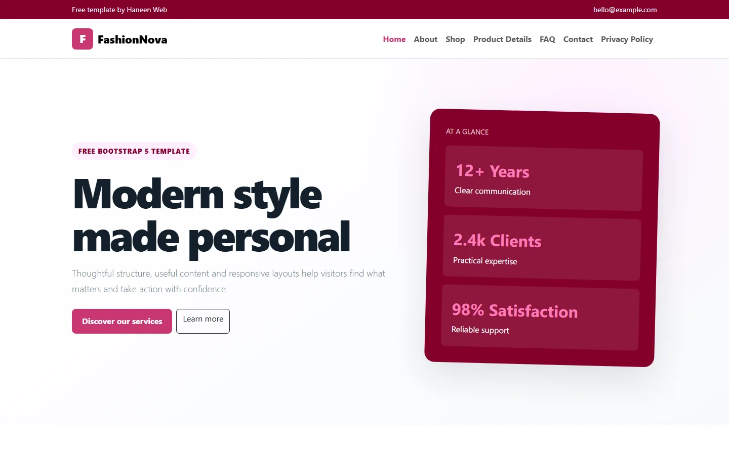 FashionNova – Free Bootstrap 5 Modern style made personal HTML Template