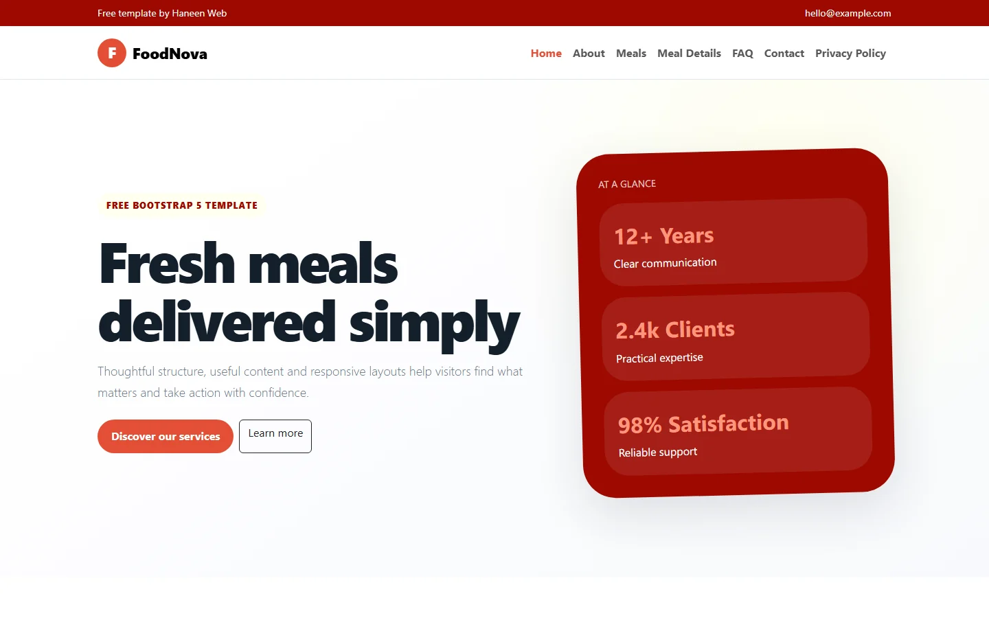 FoodNova – Free Bootstrap 5 Fresh meals delivered simply HTML Template