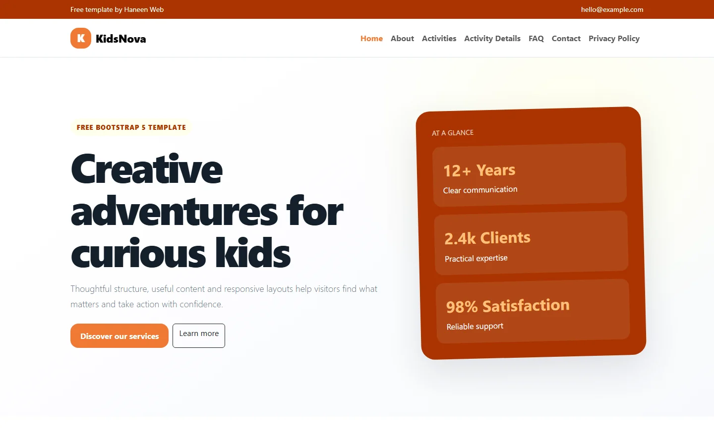 KidsNova – Free Bootstrap 5 Creative adventures for curious kids HTML Template