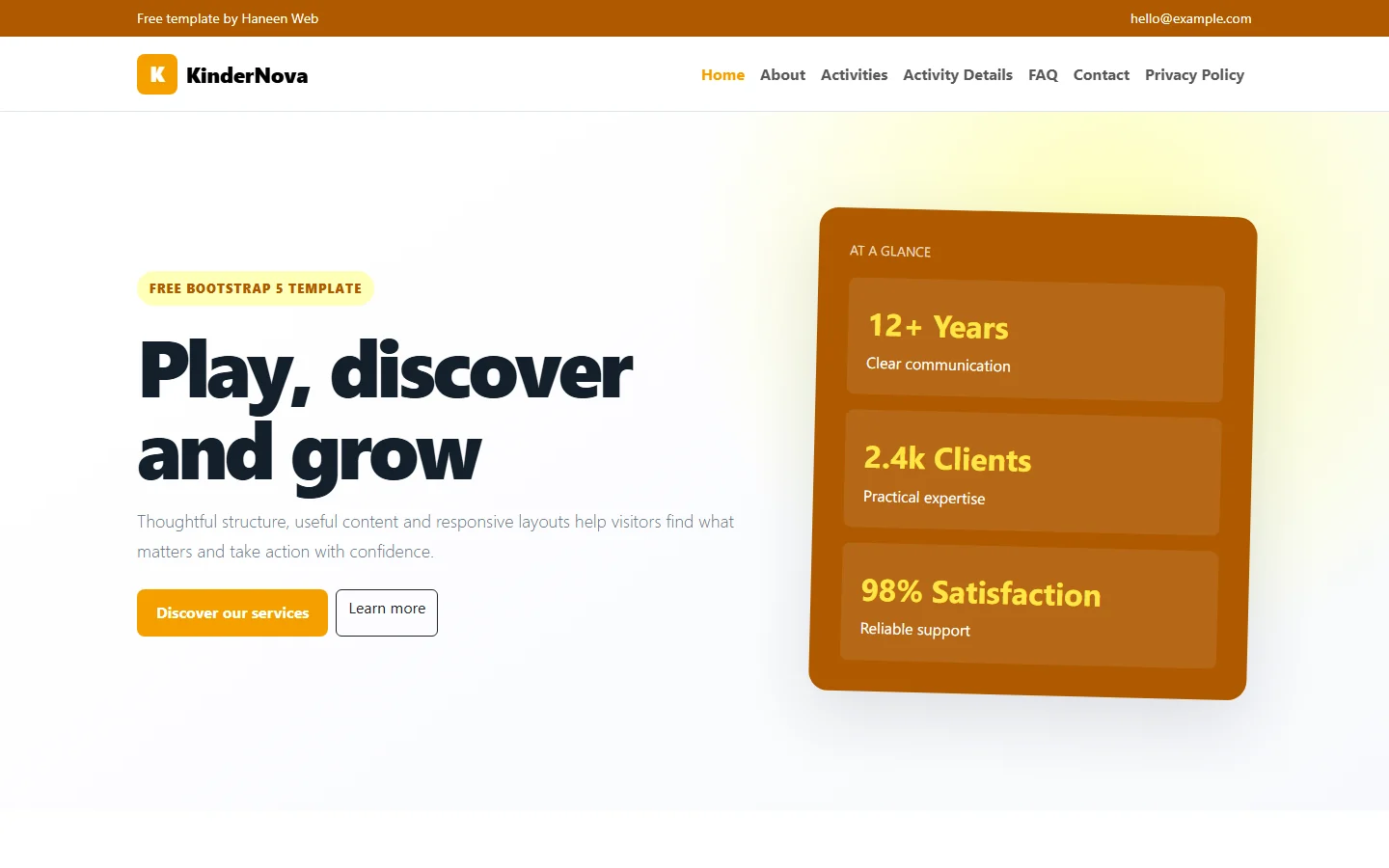KinderNova – Free Bootstrap 5 Play, discover and grow HTML Template