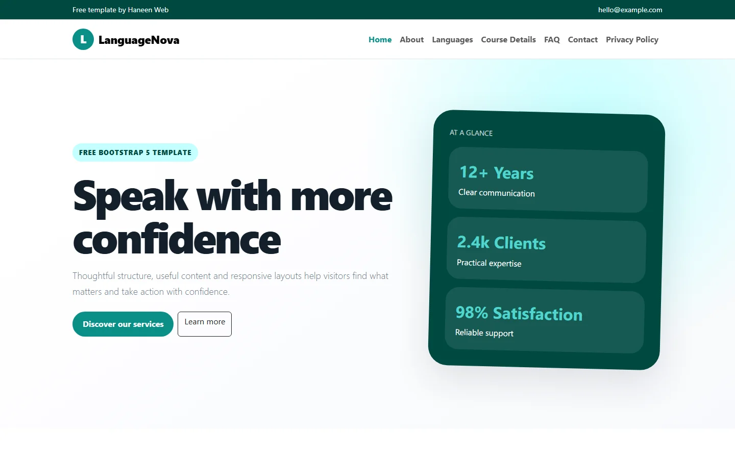 LanguageNova – Free Bootstrap 5 Speak with more confidence HTML Template