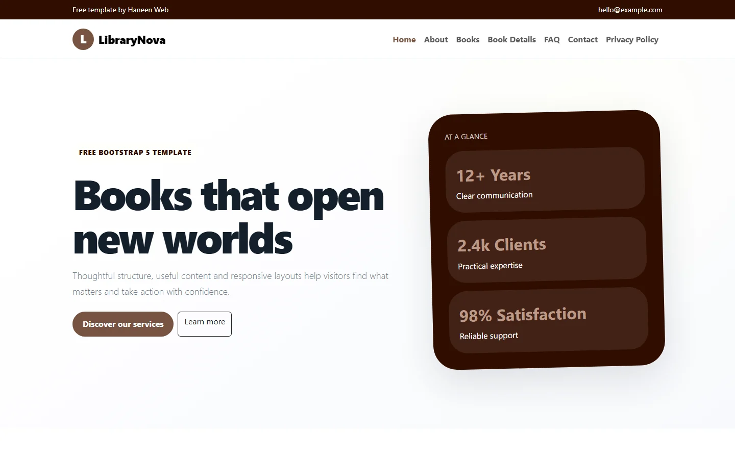 LibraryNova – Free Bootstrap 5 Books that open new worlds HTML Template