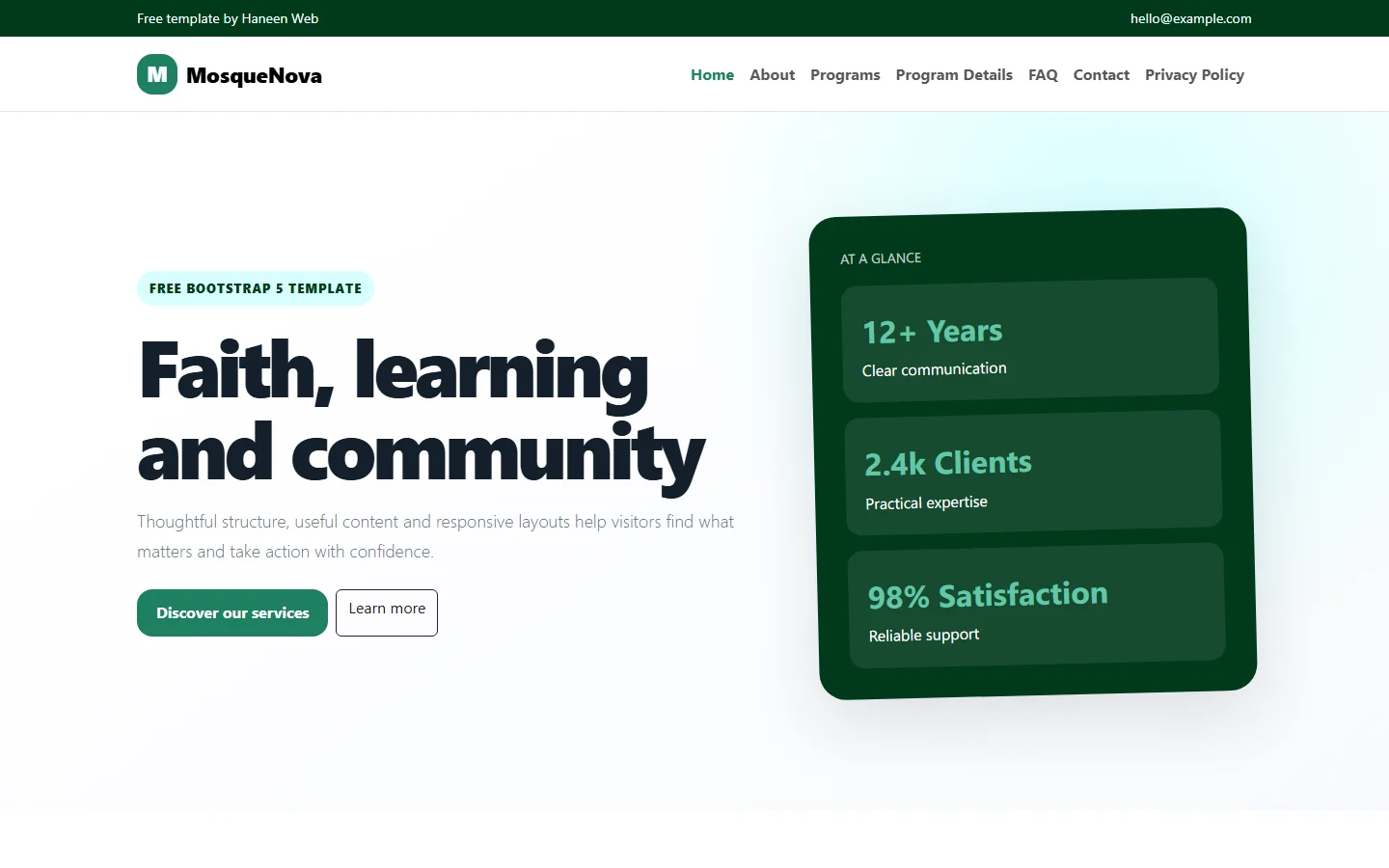 MosqueNova – Free Bootstrap 5 Faith, learning and community HTML Template