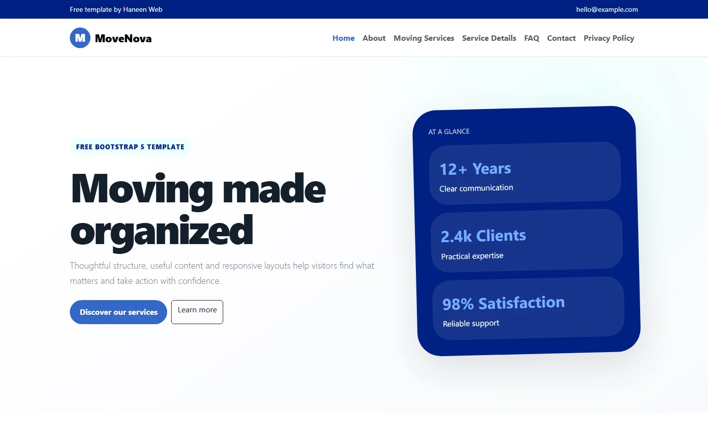 MoveNova – Free Bootstrap 5 Moving made organized HTML Template