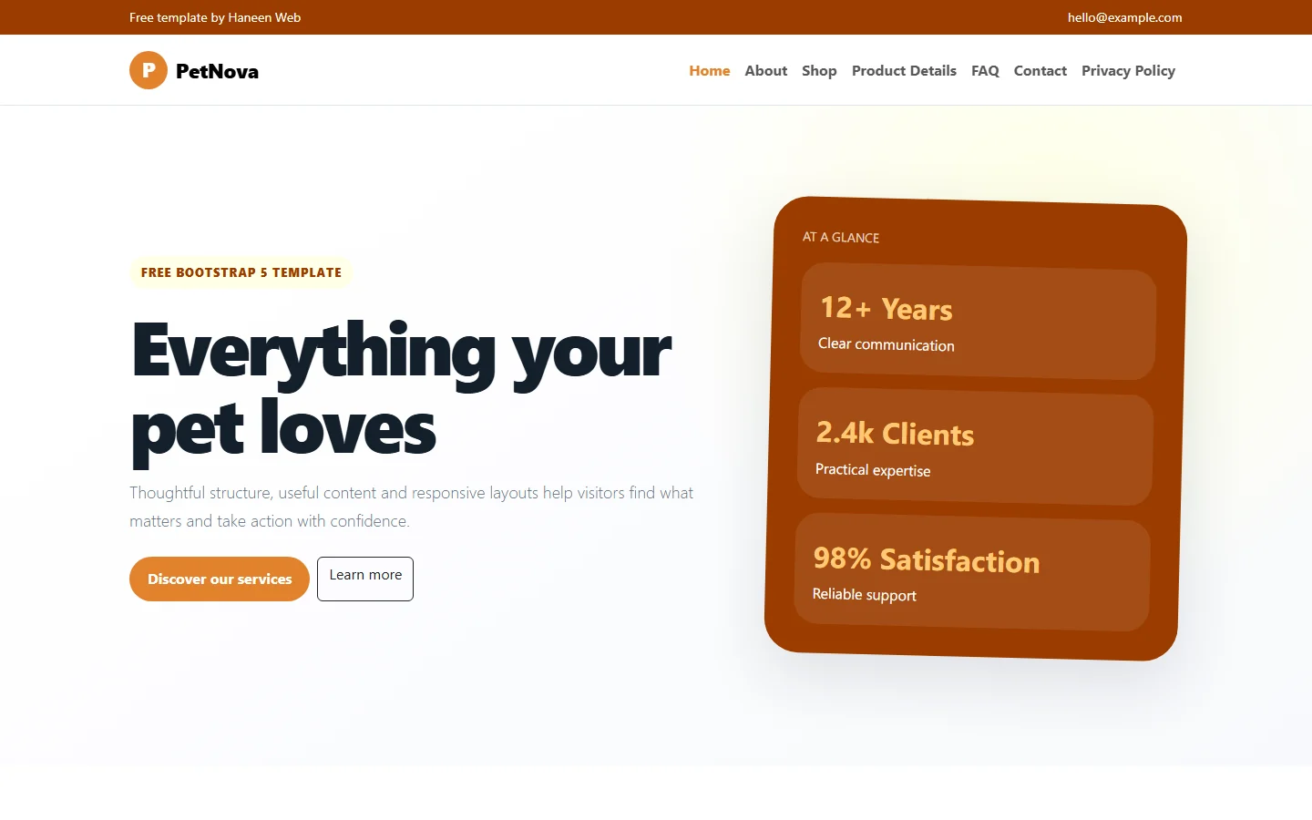 PetNova – Free Bootstrap 5 Everything your pet loves HTML Template