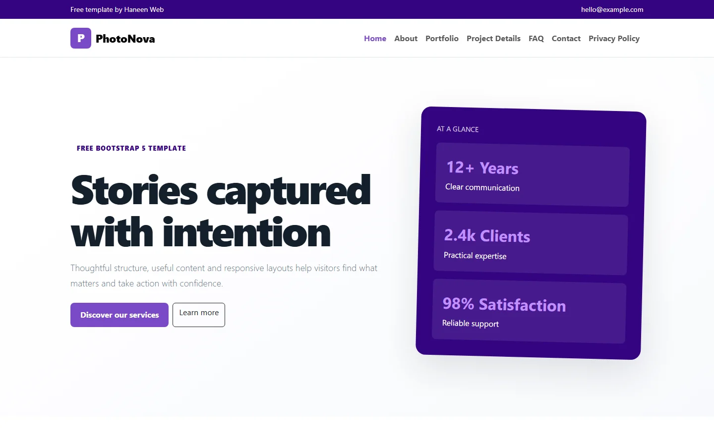 PhotoNova – Free Bootstrap 5 Stories captured with intention HTML Template