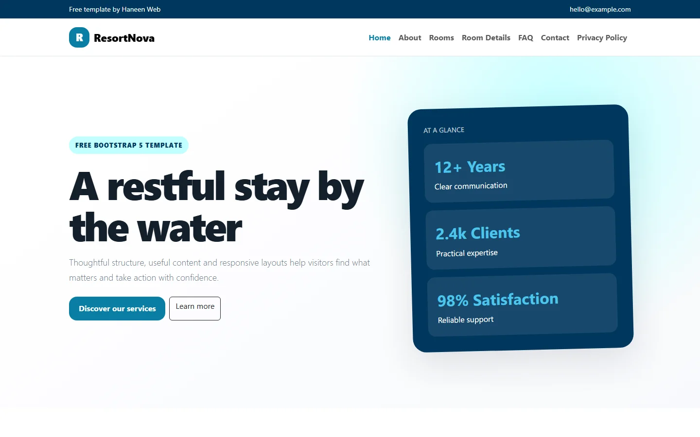 ResortNova – Free Bootstrap 5 A restful stay by the water HTML Template