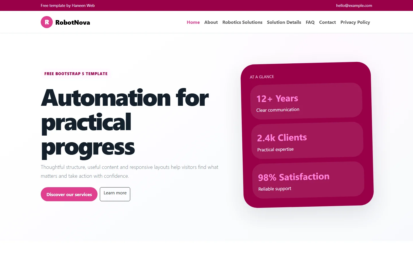RobotNova – Free Bootstrap 5 Automation for practical progress HTML Template