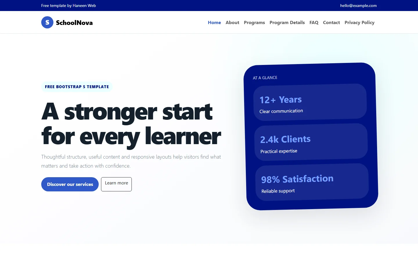 SchoolNova – Free Bootstrap 5 A stronger start for every learner HTML Template