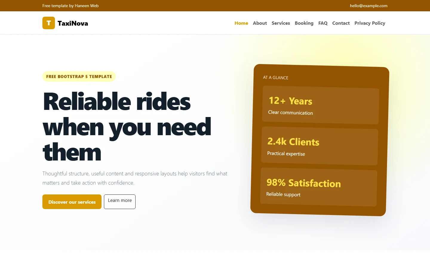 TaxiNova – Free Bootstrap 5 Reliable rides when you need them HTML Template