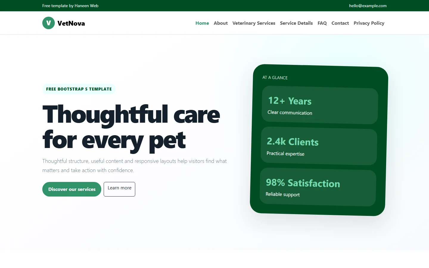 VetNova – Free Bootstrap 5 Thoughtful care for every pet HTML Template
