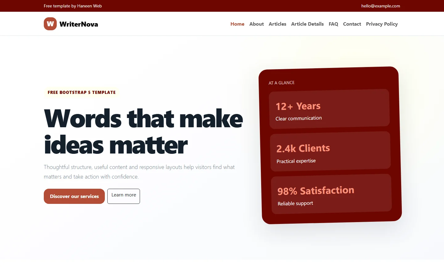 WriterNova – Free Bootstrap 5 Words that make ideas matter HTML Template