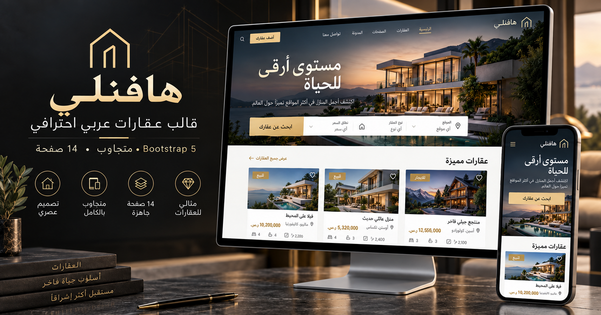 Havenly – قالب عقارات عربي مجاني Bootstrap 5 بتصميم RTL