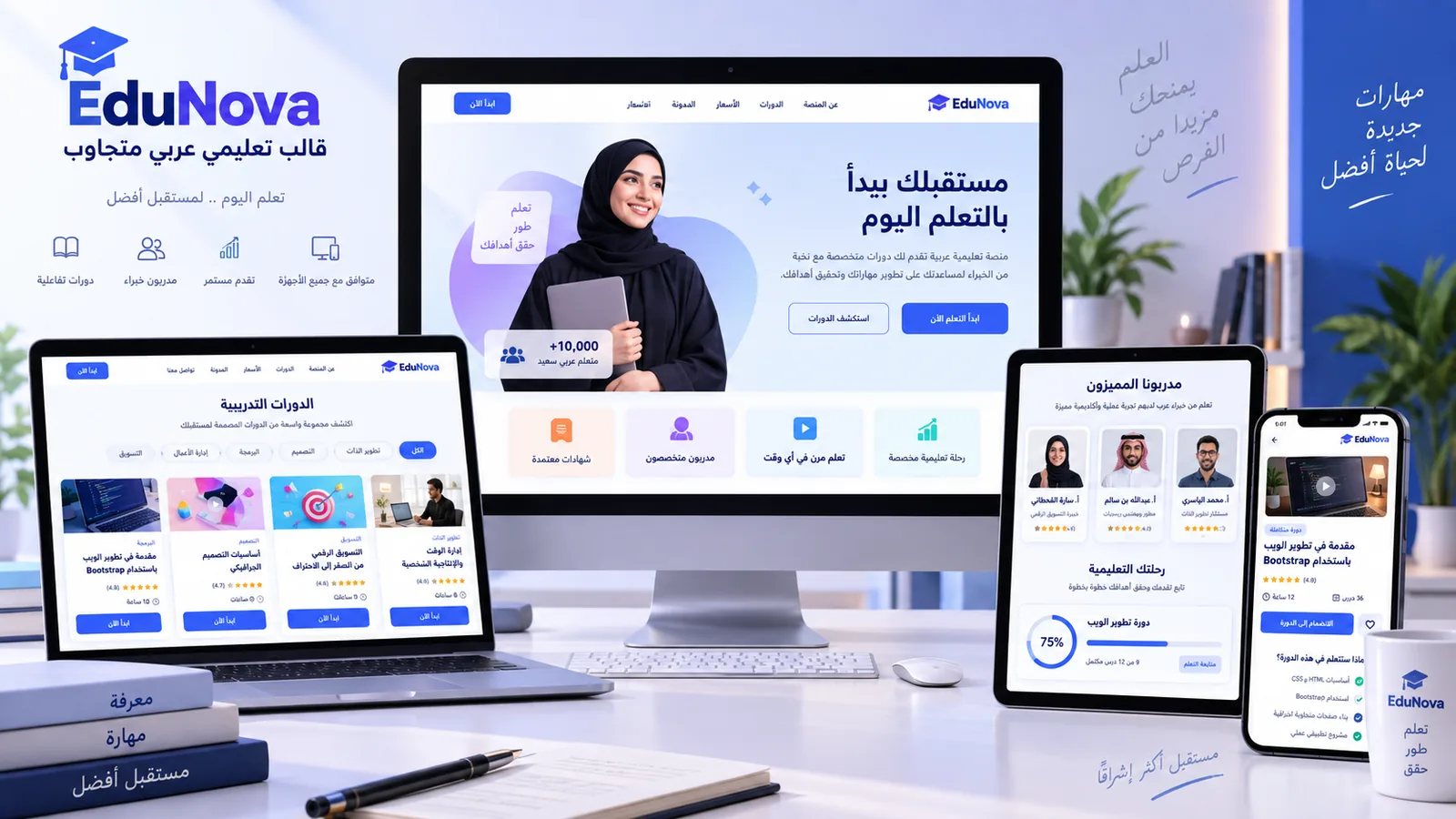 EduNova – قالب تعليمي عربي مجاني Bootstrap 5 بتصميم RTL