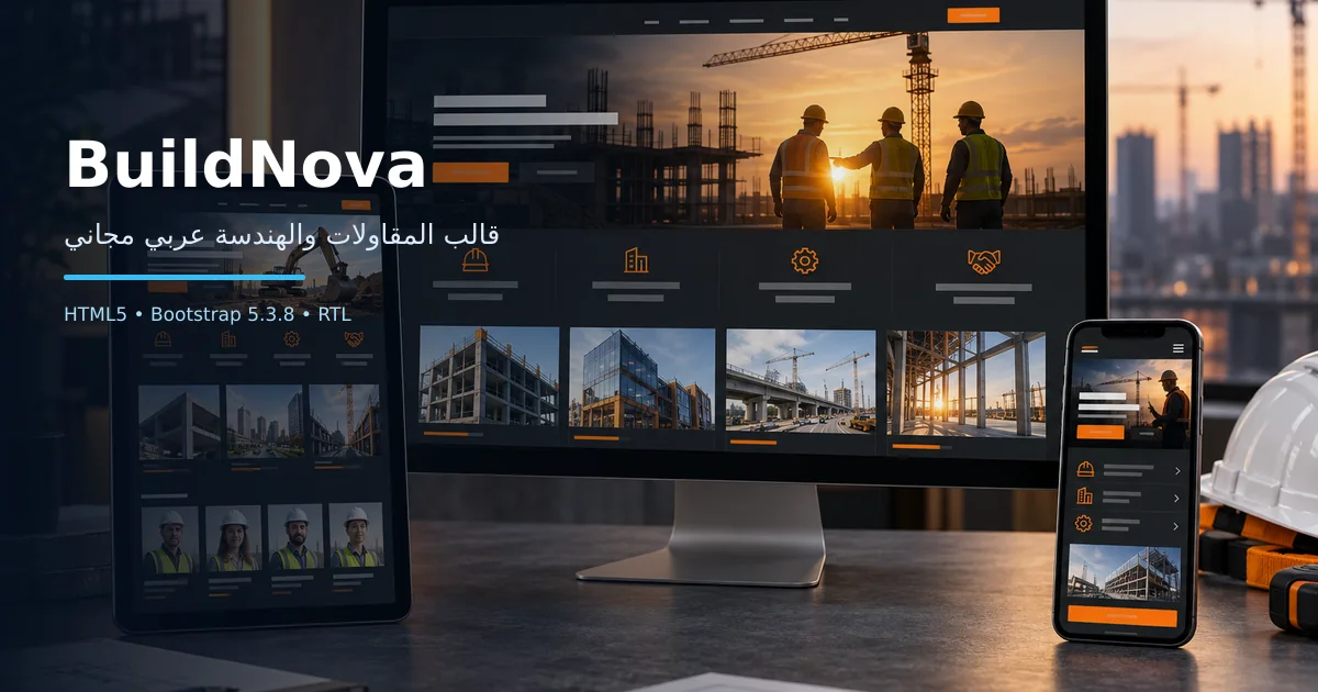 BuildNova – قالب المقاولات والهندسة عربي مجاني Bootstrap 5 بتصميم RTL