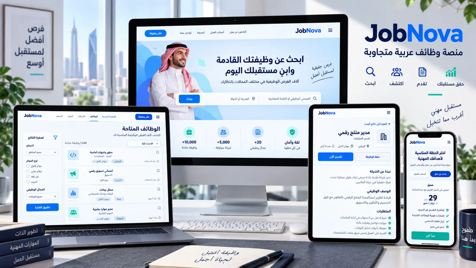 JobNova – قالب وظائف عربي مجاني Bootstrap 5 بتصميم RTL