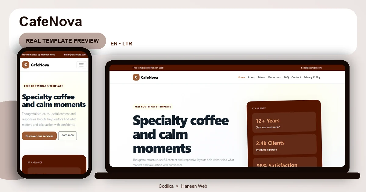 CafeNova – Free Bootstrap 5 Specialty coffee and calm moments HTML Template