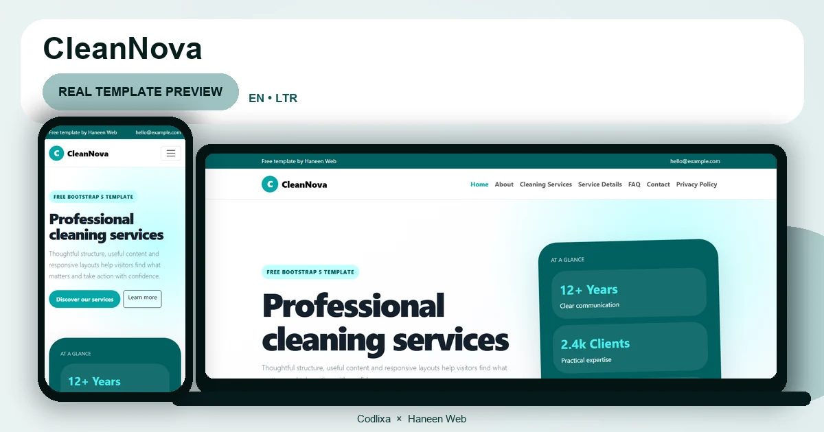 CleanNova – Free Bootstrap 5 Professional cleaning services HTML Template