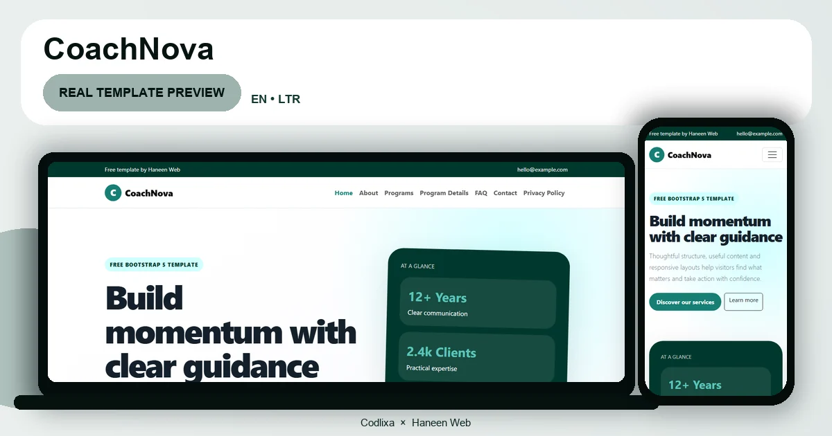 CoachNova – Free Bootstrap 5 Build momentum with clear guidance HTML Template