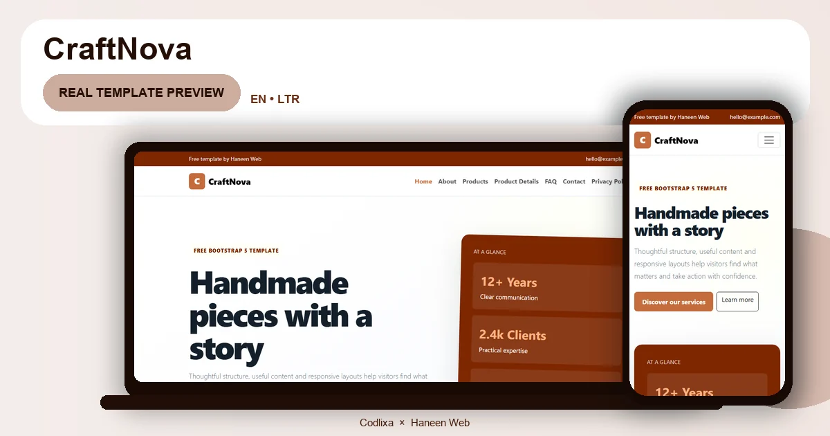 CraftNova – Free Bootstrap 5 Handmade pieces with a story HTML Template