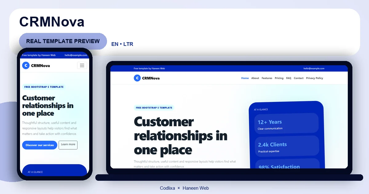 CRMNova – Free Bootstrap 5 Customer relationships in one place HTML Template
