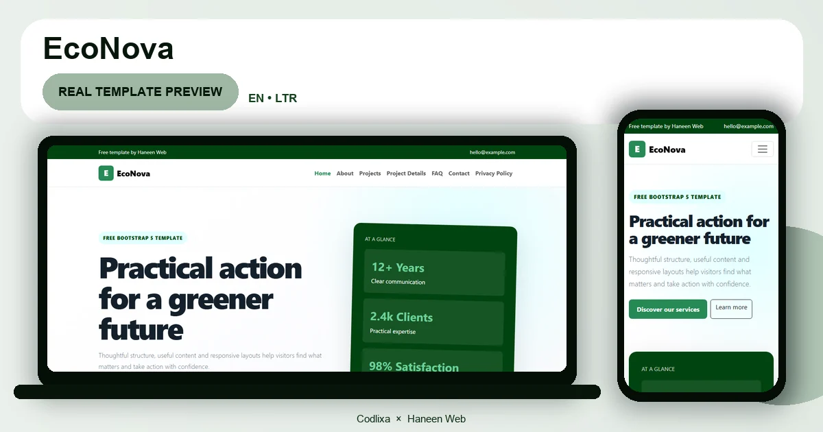 EcoNova – Free Bootstrap 5 Practical action for a greener future HTML Template