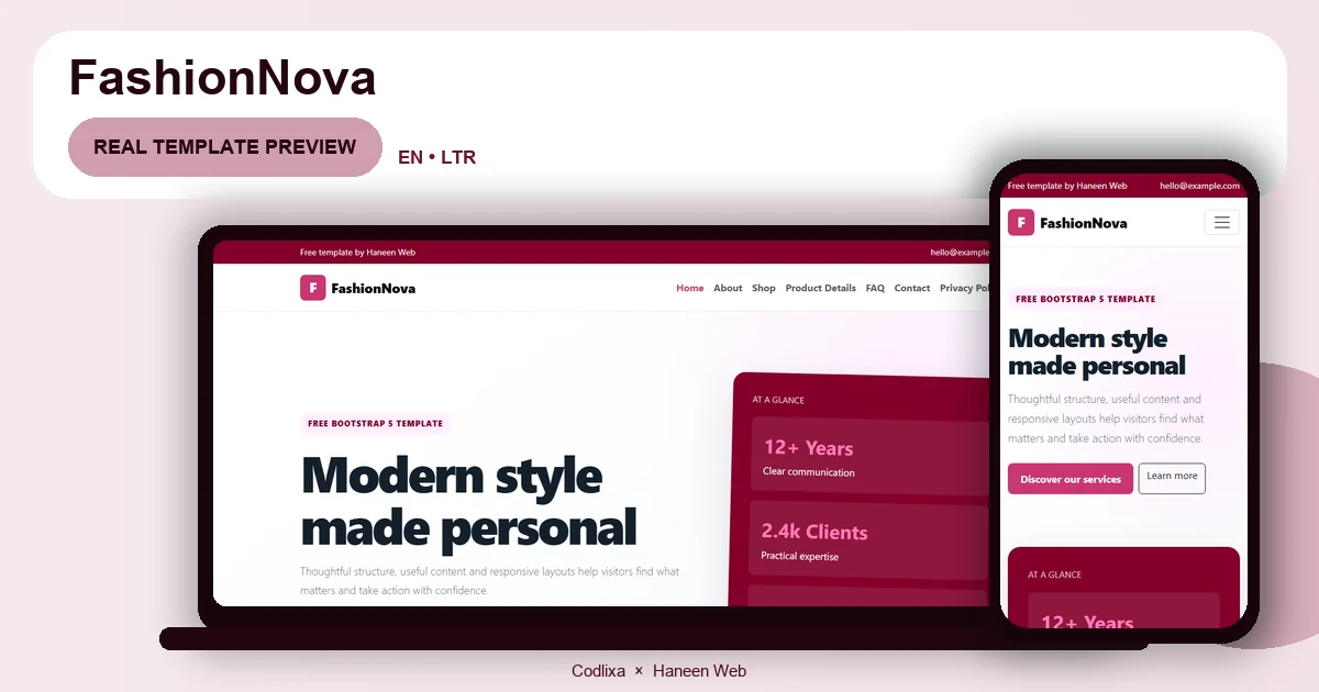FashionNova – Free Bootstrap 5 Modern style made personal HTML Template