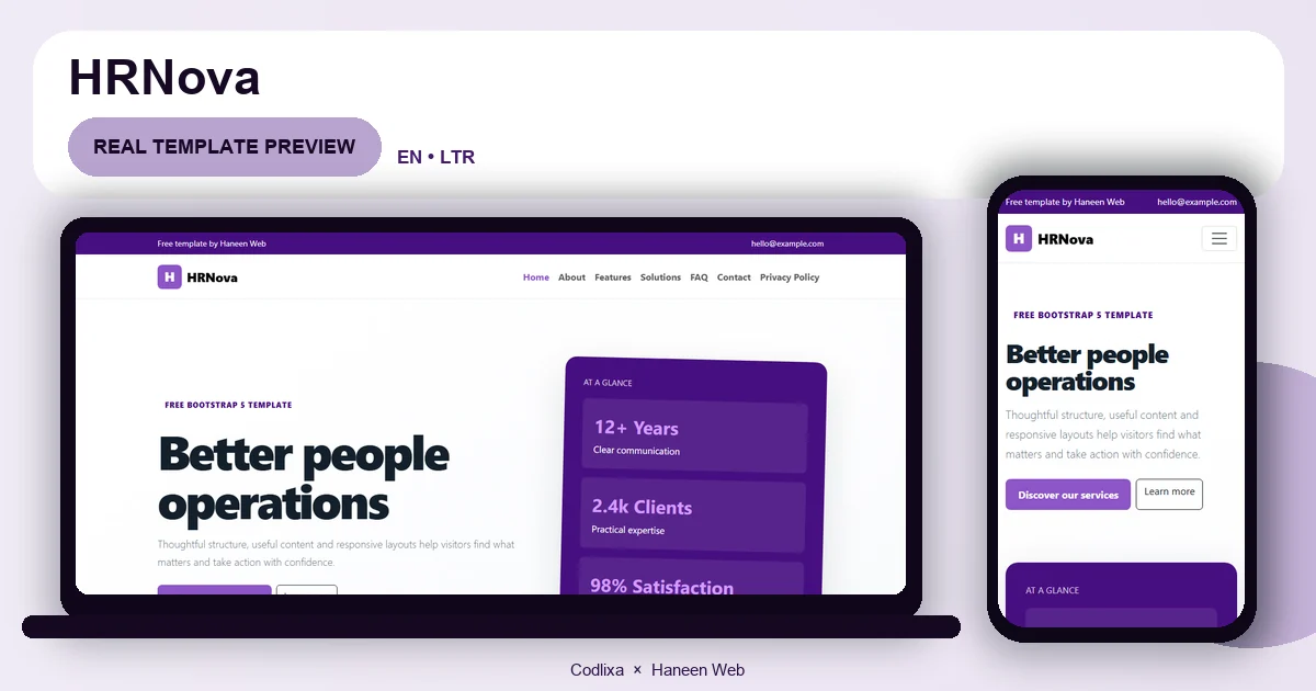 HRNova – Free Bootstrap 5 Better people operations HTML Template