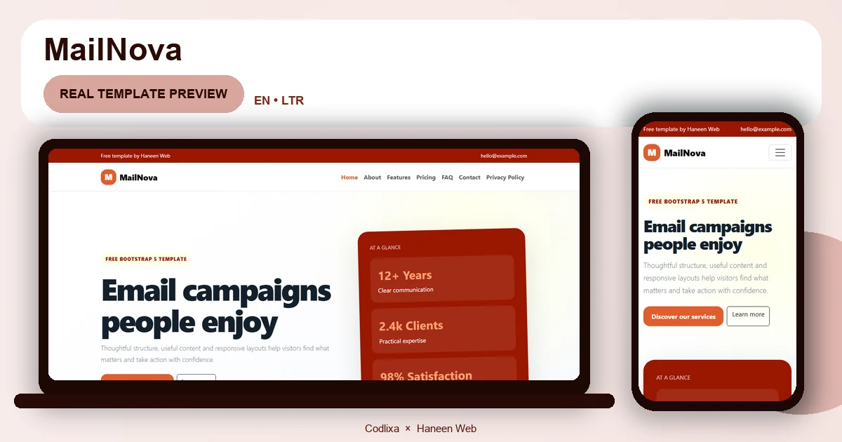 MailNova – Free Bootstrap 5 Email campaigns people enjoy HTML Template