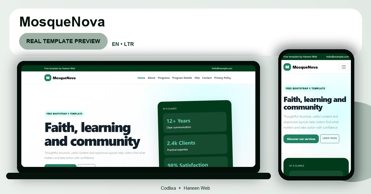 MosqueNova – Free Bootstrap 5 Faith, learning and community HTML Template