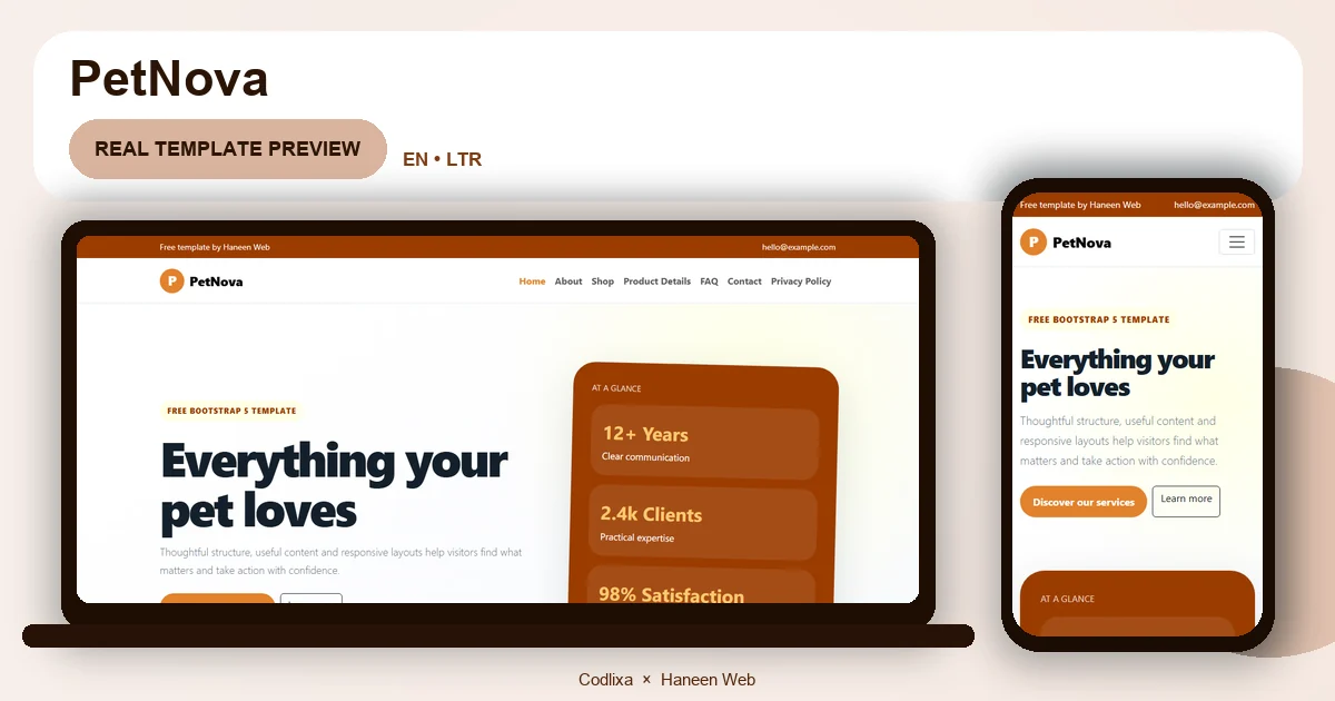PetNova – Free Bootstrap 5 Everything your pet loves HTML Template