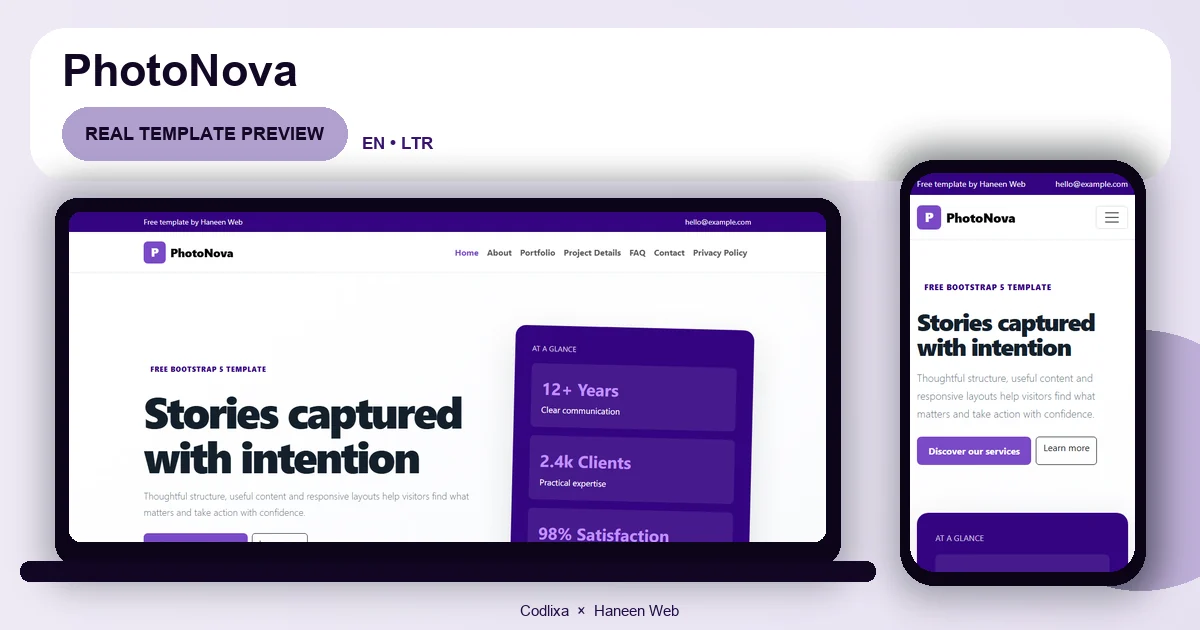 PhotoNova – Free Bootstrap 5 Stories captured with intention HTML Template