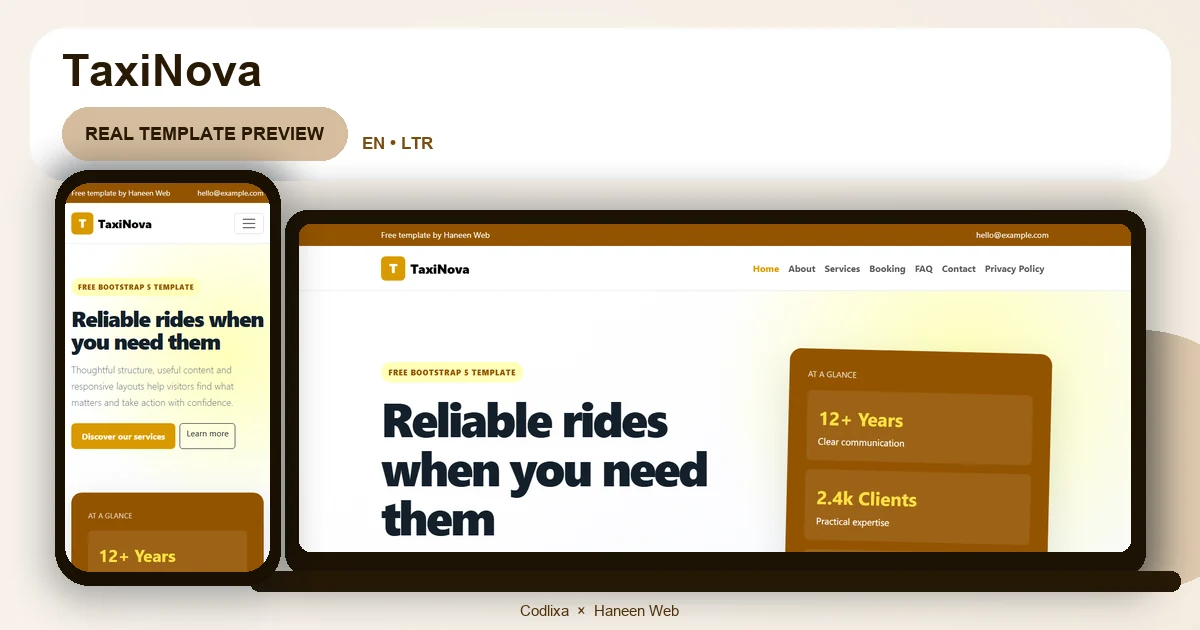TaxiNova – Free Bootstrap 5 Reliable rides when you need them HTML Template