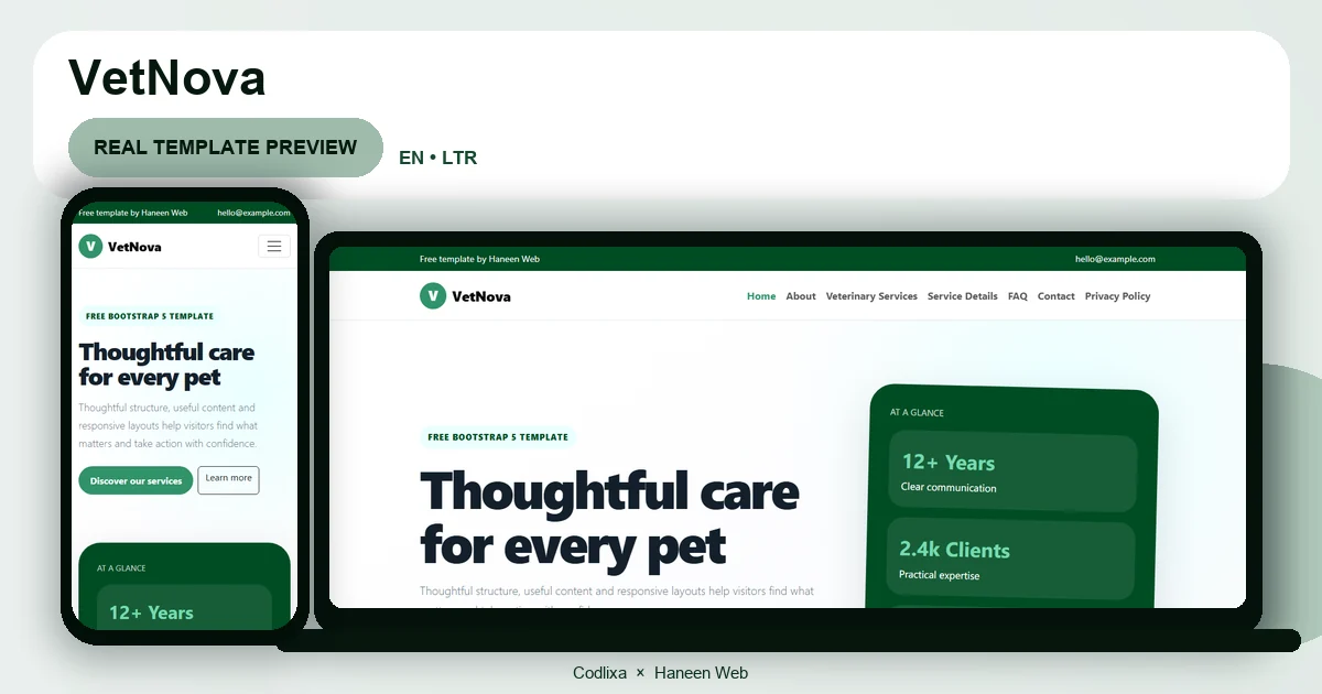 VetNova – Free Bootstrap 5 Thoughtful care for every pet HTML Template