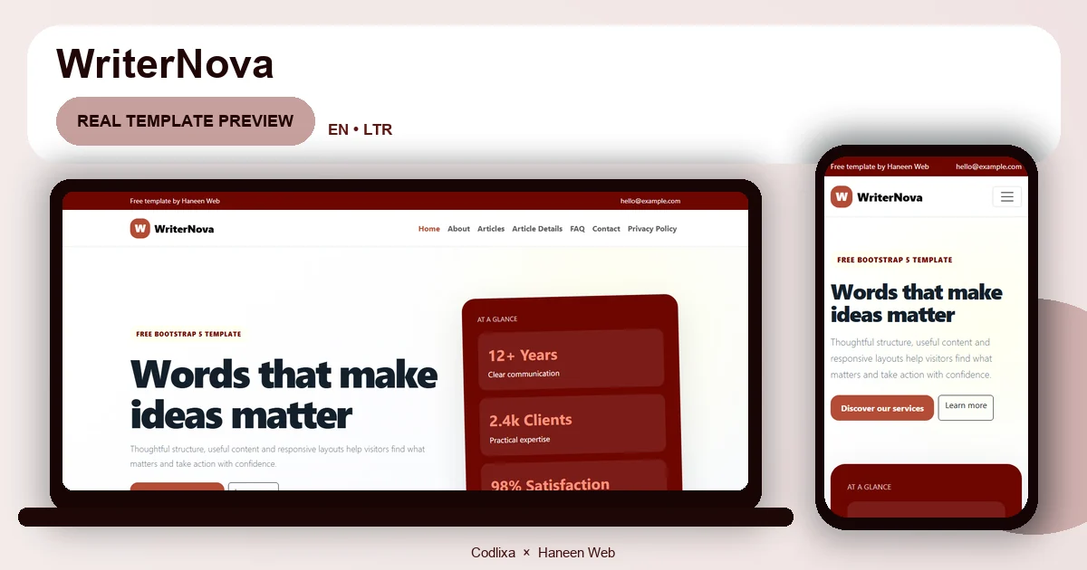 WriterNova – Free Bootstrap 5 Words that make ideas matter HTML Template